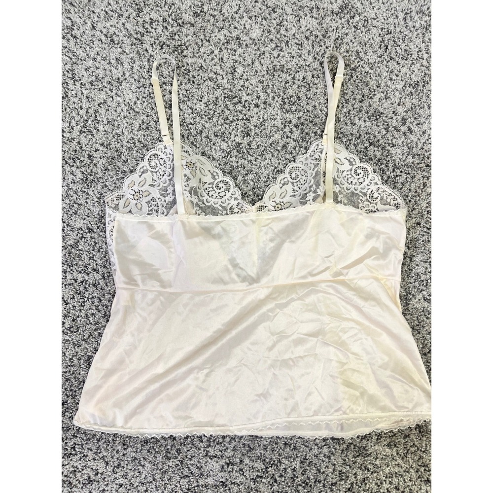 Y2K Vintage Ashley Taylor Lace Trim Cami Cropped Top Nylon Beige Lingerie Mediu - Picture 9 of 10